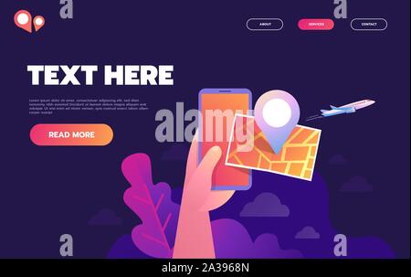 Mains courantes smartphone avec plan de ville sur l'écran du smartphone GPS Navigator. Concept de la navigation mobile. Design plat simple moderne. vector illustration Illustration de Vecteur