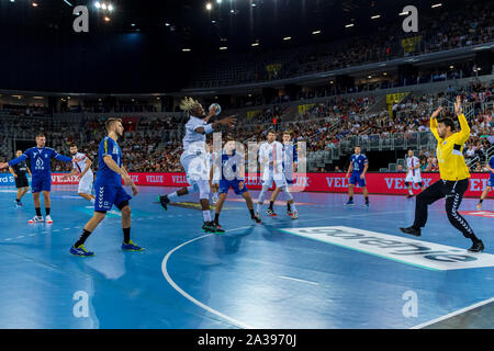 ZAGREB, CROATIE - 14 septembre 2019 : man's EHF Ligue championnat. La PPD Zagreb contre Paris Saint-Germain. Les joueurs en action Banque D'Images