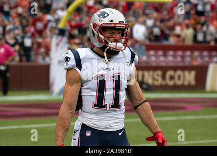 New England Patriots receveur Julian Edelman (11) avant le match contre les Redskins de Washington à FedEx Field à Landover, Maryland le dimanche, Octobre 6, 2019.Crédit : Ron Sachs/CNP | conditions dans le monde entier Banque D'Images