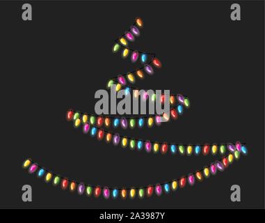 Guirlande multicolore Ampoules ambiance festive sur fond noir Vector Illustration Illustration de Vecteur