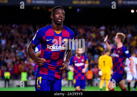 Barcelone, Espagne. 6 octobre, 2019. Dembele de Barcelone célèbre un but durant le match de la Liga entre le FC Barcelone et le FC Séville au Camp Nou à Barcelone, Espagne. Crédit : Christian Bertrand/Alamy Live News Banque D'Images