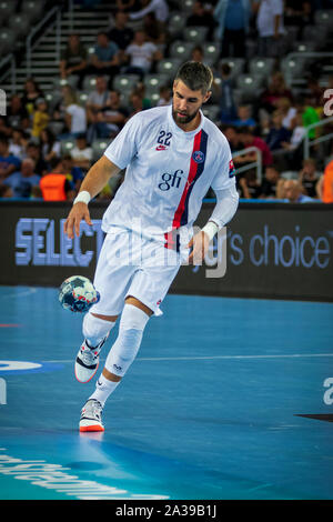 ZAGREB, CROATIE - 14 septembre 2019 : man's EHF Ligue championnat. La PPD Zagreb contre Paris Saint-Germain. Luka KARABATIC en action (22) Banque D'Images