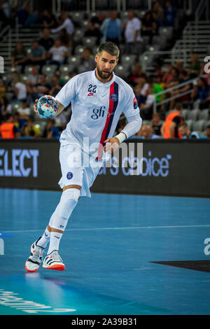 ZAGREB, CROATIE - 14 septembre 2019 : man's EHF Ligue championnat. La PPD Zagreb contre Paris Saint-Germain. Luka KARABATIC en action (22) Banque D'Images