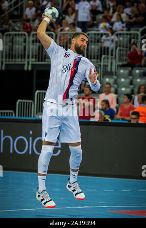 ZAGREB, CROATIE - 14 septembre 2019 : man's EHF Ligue championnat. La PPD Zagreb contre Paris Saint-Germain. Luka KARABATIC en action (22) Banque D'Images