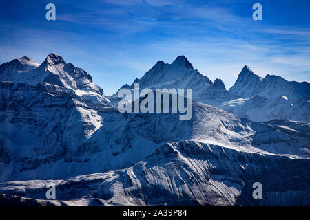 Trois célèbres Swiss Mountain peaks, Eiger, Mönch et Jungfrau Banque D'Images