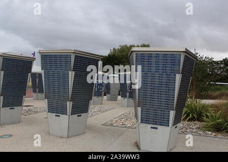 La plage Juno, en Normandie 09/10/2017. D-Day, Juno Beach, zone de débarquement des Canadiens. Monument aux morts. Banque D'Images