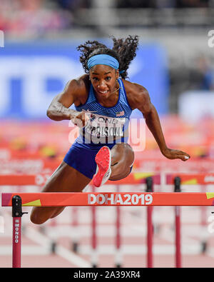 DOHA, QATAR. 06 Oct, 2019. Kendra Harrison de USA participe à la finale 100m haies femmes pendant la journée 10 de l'IAAF World Athletics Championships - 2019 de Doha à Khalifa International Stadium le dimanche, Octobre 06, 2019 À DOHA, QATAR. Credit : Taka G Wu/Alamy Live News Banque D'Images