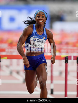 DOHA, QATAR. 06 Oct, 2019. Kendra Harrison de USA participe à la finale 100m haies femmes pendant la journée 10 de l'IAAF World Athletics Championships - 2019 de Doha à Khalifa International Stadium le dimanche, Octobre 06, 2019 À DOHA, QATAR. Credit : Taka G Wu/Alamy Live News Banque D'Images