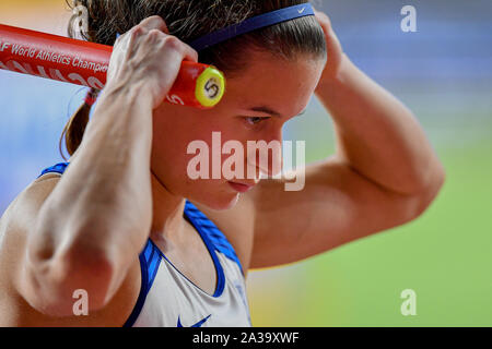 DOHA, QATAR. 06 Oct, 2019. Zoey Clark de Grande-Bretagne a porté avant la compétition chez les femmes en finale du relais 4x100 au cours de la 10e journée de l'IAAF World Athletics Championships - 2019 de Doha à Khalifa International Stadium le dimanche, Octobre 06, 2019 À DOHA, QATAR. Credit : Taka G Wu/Alamy Live News Banque D'Images