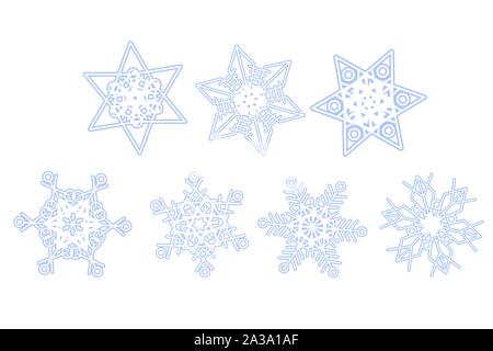 Flocons de définir pour Noël Décoration design. Trois six étoiles symbole Contour collection. Light Blue snowflake télévision icône. Vector illustration simple. Illustration de Vecteur