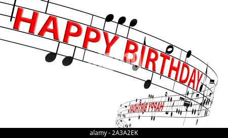 Notes de musique qui coule avec message joyeux anniversaire en couleur rouge, animation transparente Banque D'Images