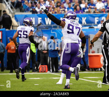 East Rutherford, New Jersey, USA. 6th Oct, 2019. Minnesota Vikings  defensive tackle Shamar Stephen (93) during a NFL game between the  Minnesota Vikings and the New York Giants at MetLife Stadium in