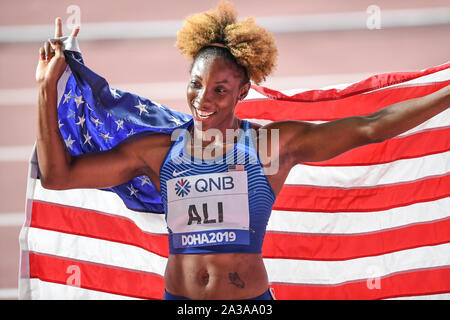 NIA Ali (États-Unis). Médaille d'or de 100 mètres haies. Championnats du monde d'athlétisme de l'IAAF, Doha 2019 Banque D'Images