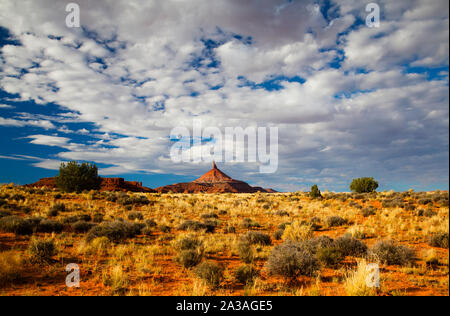 Tour Nord Six Shooter avec alto cumulus, Indian Creek, Utah, USA Banque D'Images