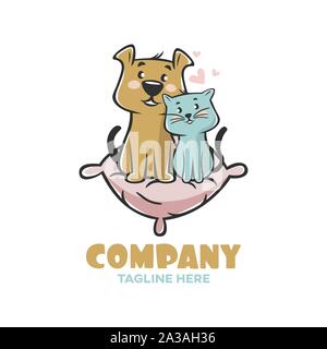 Logo moderne animaux chat et chien sur l'oreiller Illustration de Vecteur