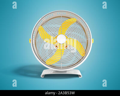 Metal moderne ventilateur de refroidissement pour jaune grandes chambres vue Avant 3D render sur fond bleu avec ombre Banque D'Images