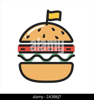 L'icône de la ligne fine BURGER isolé sur fond blanc Illustration de Vecteur
