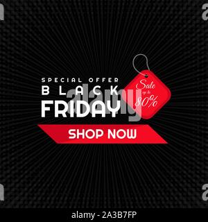Vendredi noir offre spéciale vente poster style rétro et halfetone conception radiale. vector illustration Illustration de Vecteur
