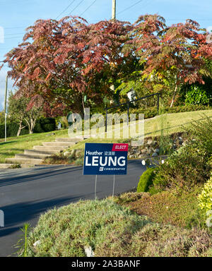 Burnaby, BC : Oct 5, 2019 : une affiche électorale pour Heather Leung comme candidat pour le parti conservateur dans l'élection fédérale canadienne. Voir la note. Banque D'Images