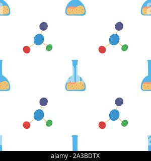 Molécule modèle homogène chimie et fiole, grande conception pour le fond, du papier d'emballage, de tissu, de surface. L'éducation de l'école contexte vecteur. Illustration de Vecteur