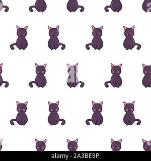 Doodle style cartoon chat noir motif transparent spooky. Happy Halloween party. La conception d'impression textile. Creepy cute vector illustration. Illustration de Vecteur