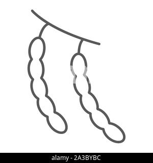 L'icône de la ligne mince les haricots, les fruits et légumes, légumineuses, signe des graphiques vectoriels, un motif linéaire sur un fond blanc. Illustration de Vecteur