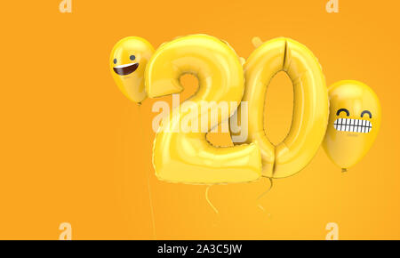 20 anniversaire ballloon avec plusieurs visages emoji ballons. 3D Render Banque D'Images