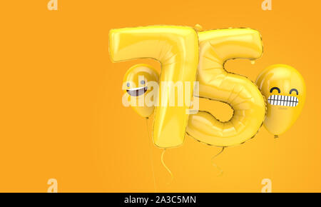 75 anniversaire ballloon avec plusieurs visages emoji ballons. 3D Render Banque D'Images