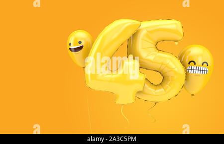 45 anniversaire ballloon avec plusieurs visages emoji ballons. 3D Render Banque D'Images