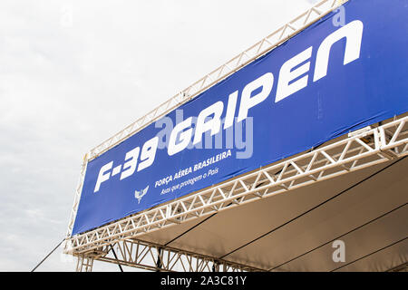 Photo d'un F39 à partir de la marque suédoise Saab Gripen. Exposition de l'acquisition des modèles par le gouvernement brésilien. Banque D'Images