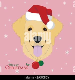 Carte de vœux de Noël. Golden Retriever dog avec rouge Santa's hat et boules de jouet de Noël Illustration de Vecteur