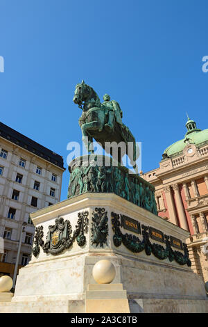 Prince Mihailo Monument à la place de la République, Belgrade, Serbie Banque D'Images