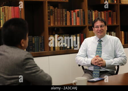 New York, USA. Sep 20, 2019. James Heimowitz, président de la ville de New York-basé à l'Institut chinois, parle dans un entretien avec Xinhua à New York, États-Unis, le 20 septembre 2019. Credit : Zhang Mocheng/Xinhua/Alamy Live News Banque D'Images