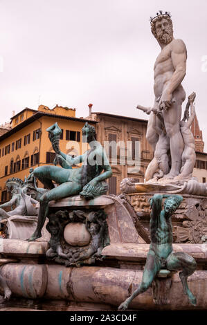 Fontaine Renaissance de Neptune, Florence, Italie. Banque D'Images