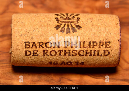 Baron Philippe de Rothschild le liège d'une bouteille de vin Banque D'Images