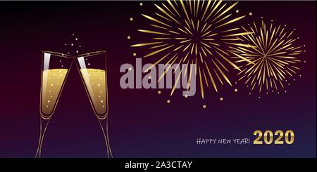 Bonne année 2020 Célébration d'artifice et champagne illustration vecteur EPS10 Illustration de Vecteur