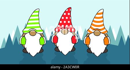 Trois gnomes noël mignon drôle avec caps cartoon vector illustration EPS10 Illustration de Vecteur