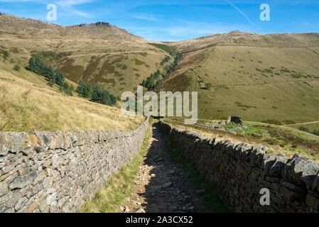 Sentier près de Jacobs Ladder sur le Pennine Way, dans la vallée de Edale, Peak District, Derbyshire, Angleterre. Banque D'Images