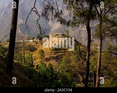 De vastes champs en terrasses dans le village reculé de Dalkanya, où Jim Corbett viennent à tourné le Chowgarh Kumaon Hills, Maneater, Uttarakhand, Inde Banque D'Images