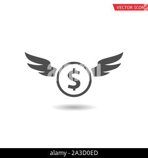 Battant pièce de un dollar. Pièce d'un dollar avec des ailes, de vecteur symbole Illustration de Vecteur