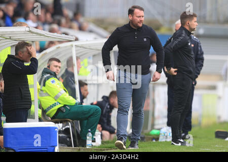 HARTLEPOOL, Angleterre le 5 octobre. Darren Sarll, l Yeovil Town manager pendant le match de championnat national de Vanarama entre Hartlepool United et Yeovil Town au parc Victoria, Hartlepool le samedi 5 octobre 2019. (Crédit : Mark Fletcher | MI News) photographie peut uniquement être utilisé pour les journaux et/ou à des fins d'édition de magazines. Banque D'Images