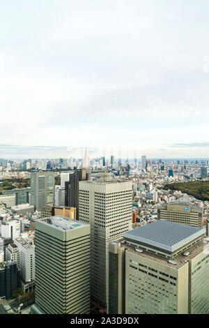 Vue depuis Tokyo Metropolitan Building pont d'observation de la tour nord du sud-est de Tokyo avec le KDDI et Yoyogi bâtiments. Couvert. L'espace négatif. Banque D'Images