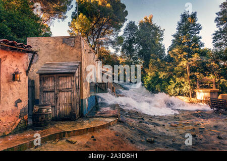 L'effet des crues en descente indiqué au cours de Studio Tour à Universal Studios Hollywood Banque D'Images