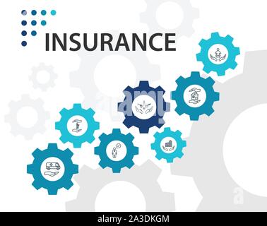 Vecteur conception infographiques d'assurance. Concept de montage : l'assurance médicale, assurance accident, assurance voyage d'icônes. Peut être utilisé pour rapport Illustration de Vecteur