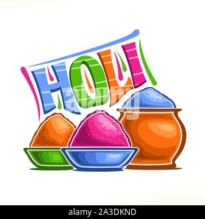 Vector affiche pour Indian Holi Festival, logo coloré pour les traditionnelles fêtes de holi en Inde, fun spring festival hindou de couleurs, police décorative pour Illustration de Vecteur