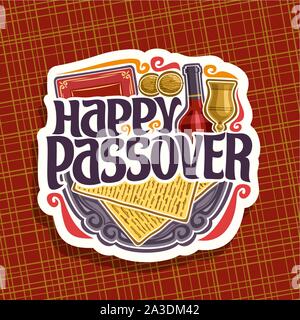 Logo Vector pour vacances de Pessah, manuscrites de décoration font pour le texte happy passover, cut signe avec livre religieux torah, casher, tous faits de la matsa, bo Illustration de Vecteur