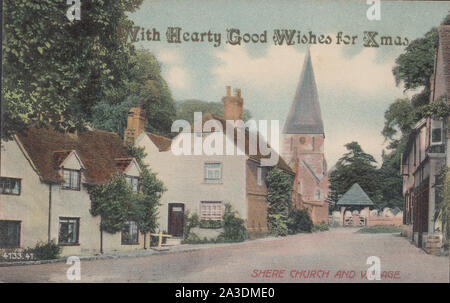 Shere Église et Village, district de Guildford, Surrey. Avec des bons voeux pour Noël. Banque D'Images