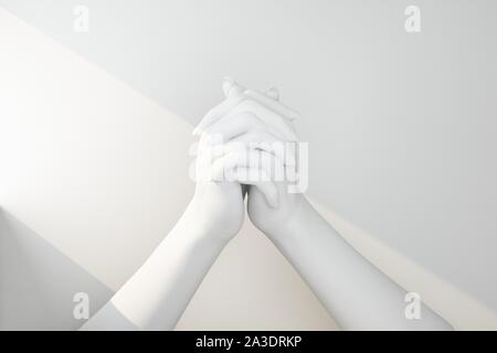 Deux blanches mains attaché dans un geste de prière. Le rendu 3D Banque D'Images