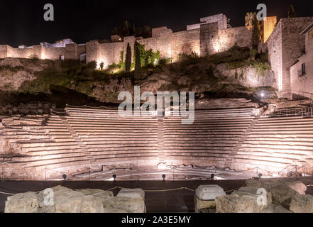 Vue de l'Amphithéâtre Romain à Malaga, Espagne Banque D'Images