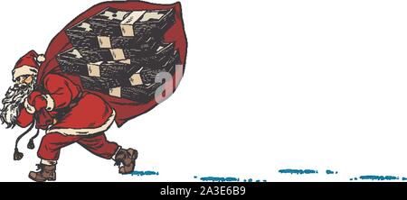 Père Noël avec un sac de dollars argent prix. Noël et Nouvel an. Pop art retro vector illustration dessin vintage kitsch Illustration de Vecteur